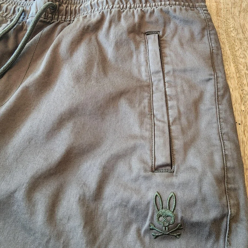 Psycho Bunny Pants Mens XL Green Jogger Elastic Waist Logo Skull Stretch Casual